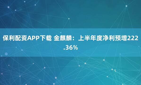 保利配资APP下载 金麒麟：上半年度净利预增222.36%